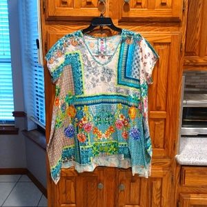 Authentic Johnny Was Floral Short Sleeve Blouse
